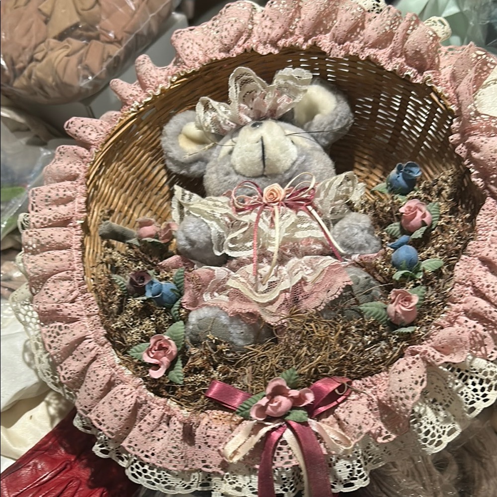 Pink and Gray Teddy Bear Basket